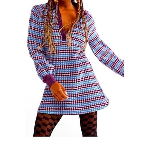 Free People Maggie Sweater Mini Short Dress Chunky Soft Collared Purple Large - Picture 1 of 16